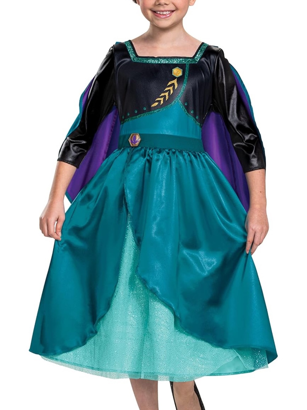 Disney Frozen 2 Anna Costume for Girls, Classic Dress and Cape Outfit, Child Siz